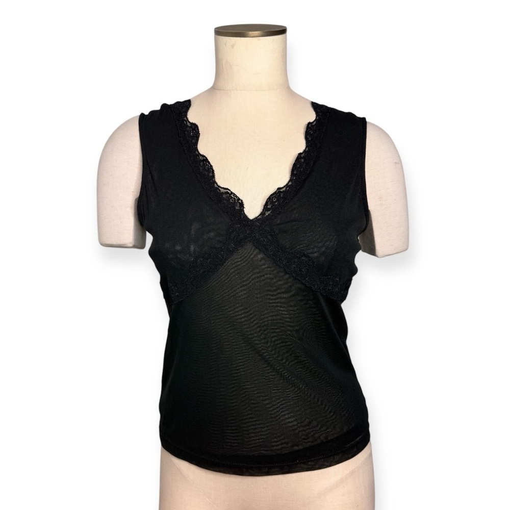 Vintage Y2K The Limited Black Lace Babydoll Tank Top Fairy Grunge Goth Sheer M